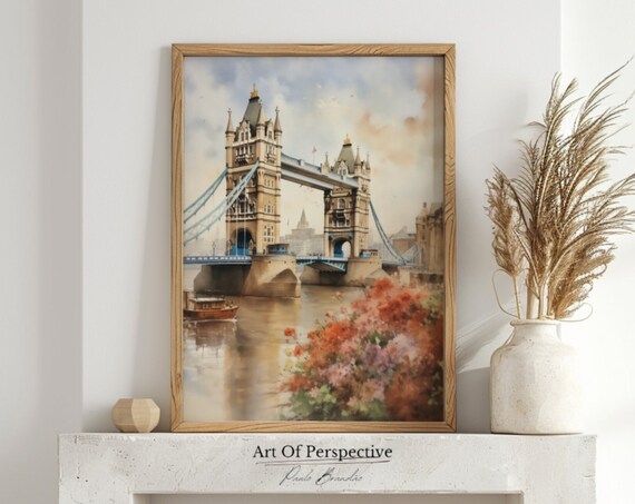 Tower Bridge19th Century London Cityscape Vintage Antique Architecture Oil Painting