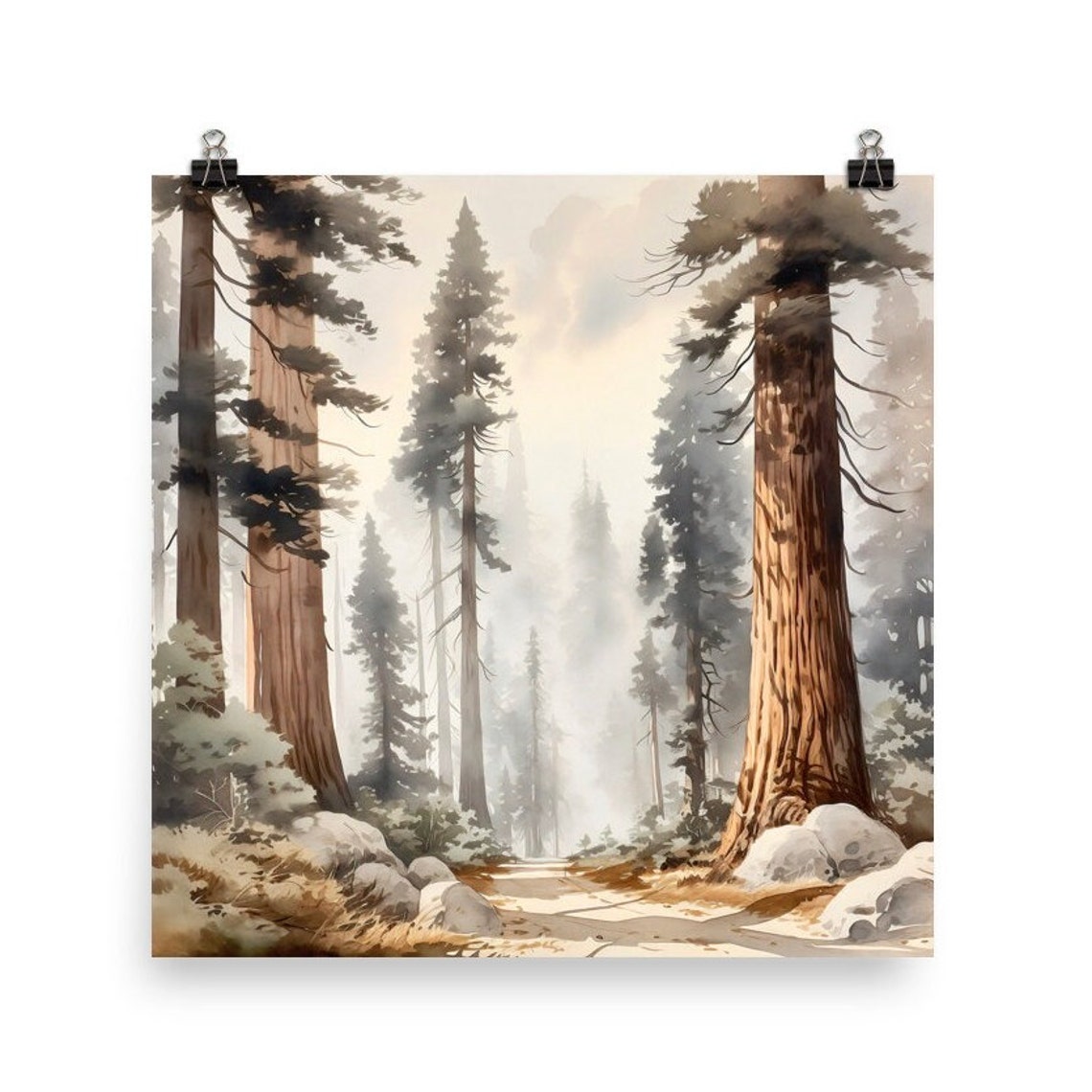 Sequoia Watercolor Painting Art Print National Park Poster Travel Watercolor National Park Sequoia California Print Living Room Art - Image 4