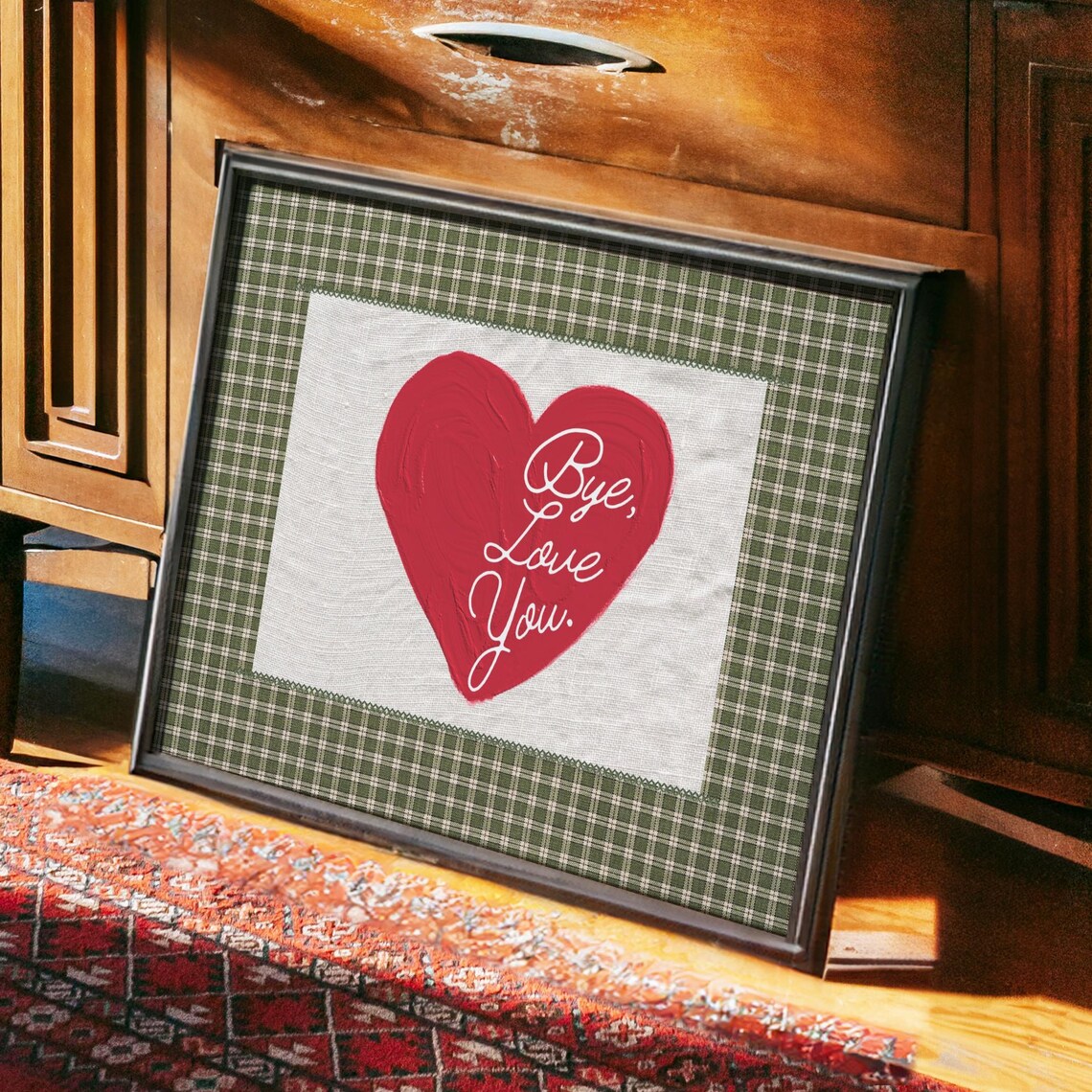 Bye Love You Script Red Heart Watercolor Love Quote Art Poster