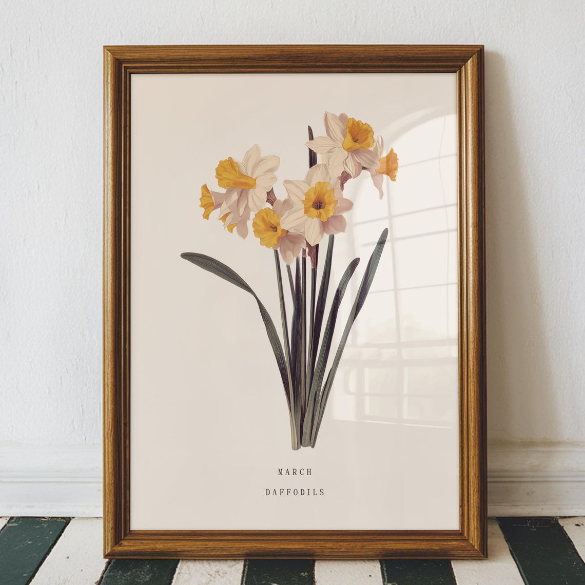 March Daffodils Vintage Framed Botanical Birth Flower Wall Art