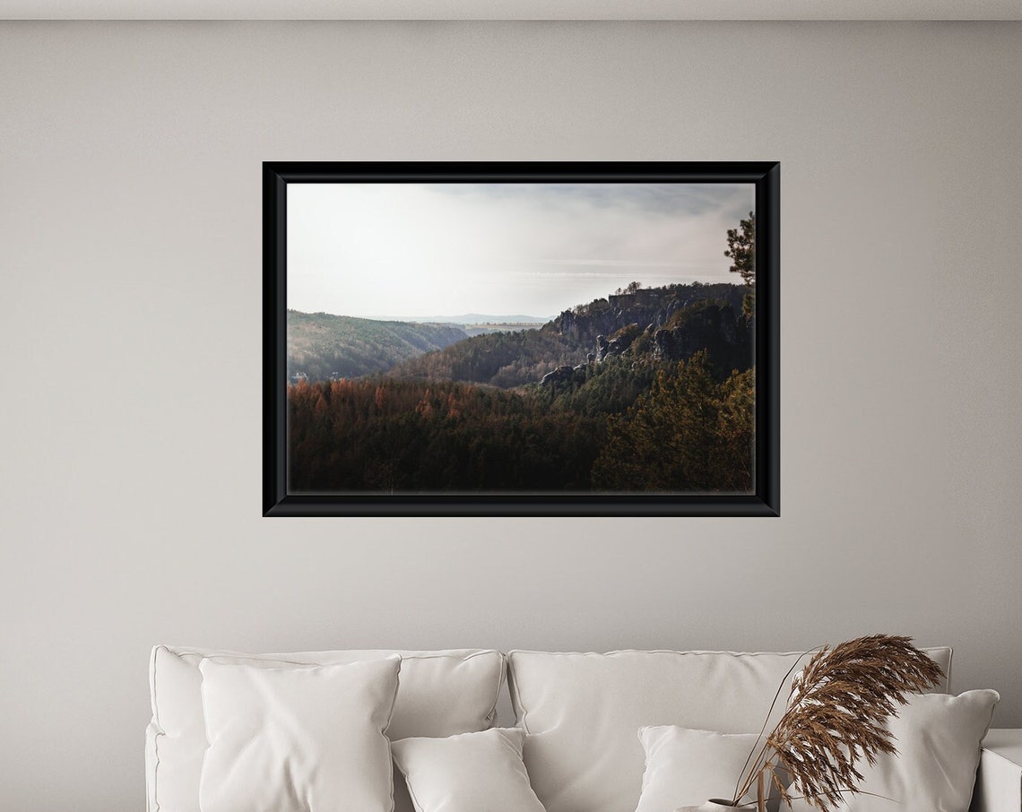 Panoramic Autumn Valley Rocky Cliffs Forest Landscape Poster
