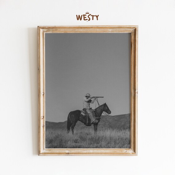 Cowboy Sniper Western Rifleman Black White Photography Poster