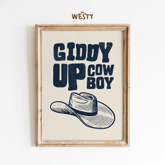 Giddy Up Cowboy Poster Western Hat Print Rustic Wall Art