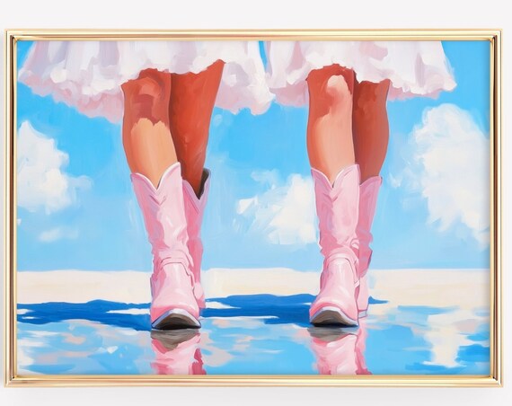 Pink Cowgirl Boots Beach Walk Coastal Cowgirl Western Summer Poster