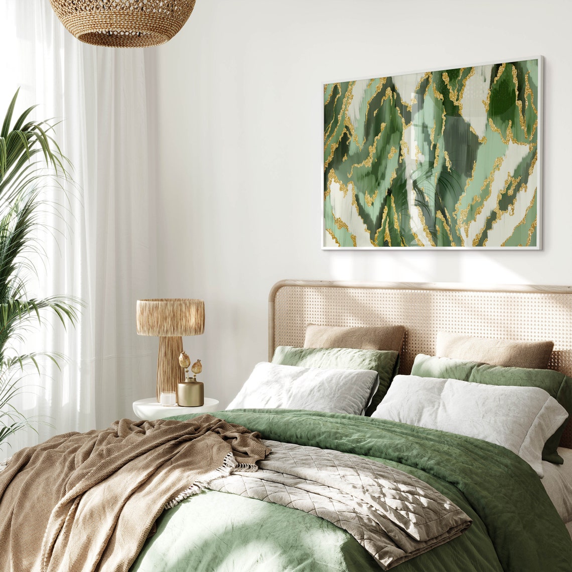 Sage Green White Gold Glitter Abstract Mountain Modern Art Poster - Image 2