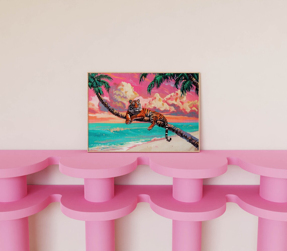 Tiger Beach Maximalist Art Print, Tropical Decor - Image 2