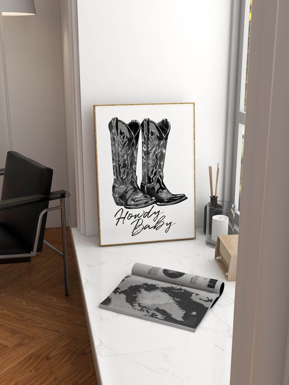 Cowgirl Boots Western Art Preppy Room Decor Black And White Art Western Decor Girly Wall Art Dorm Room Decor Retro Aesthetic Trendy Print