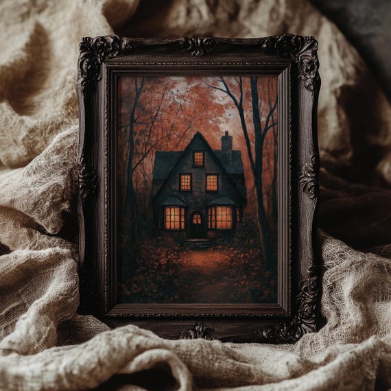 Forest Painting Autumn Wall Art Fall Home Decor Autumn Painting Rustic Print Dark Cottagecore Decor Moody Landscape Cozy Autumn Home Decor