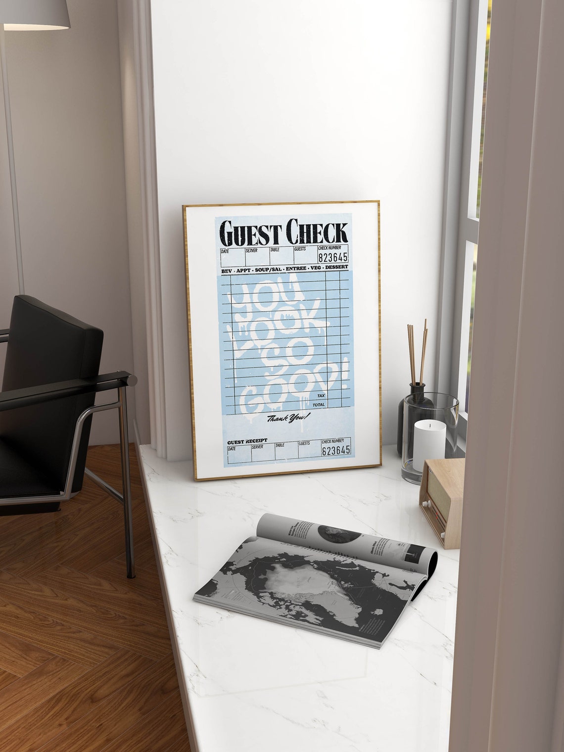 Trendy Retro Guest Check You Look So Good Blue Kitchen Poster - Image 2
