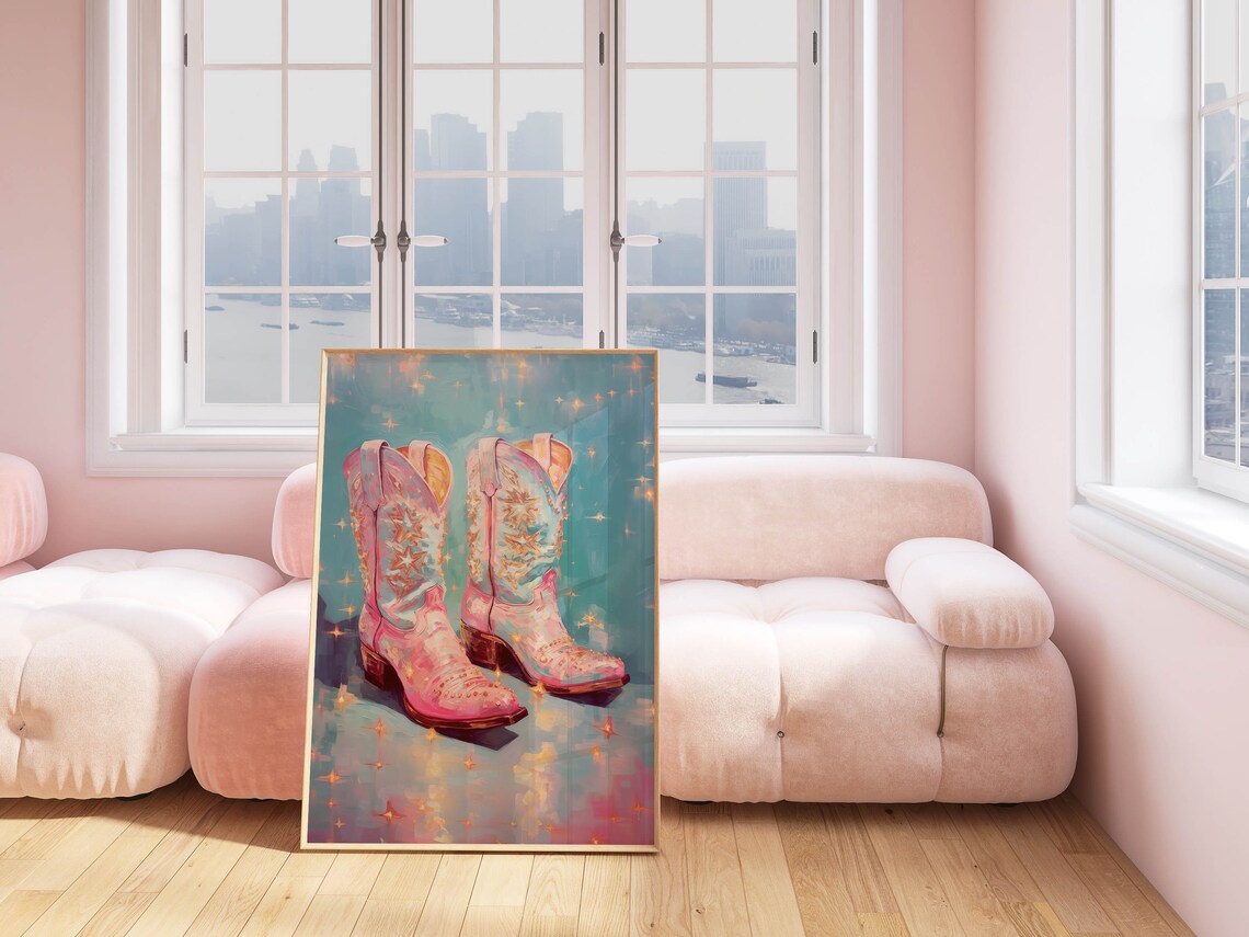 Cowgirl Art Print, Trendy Preppy Maximalist Decor - Image 3