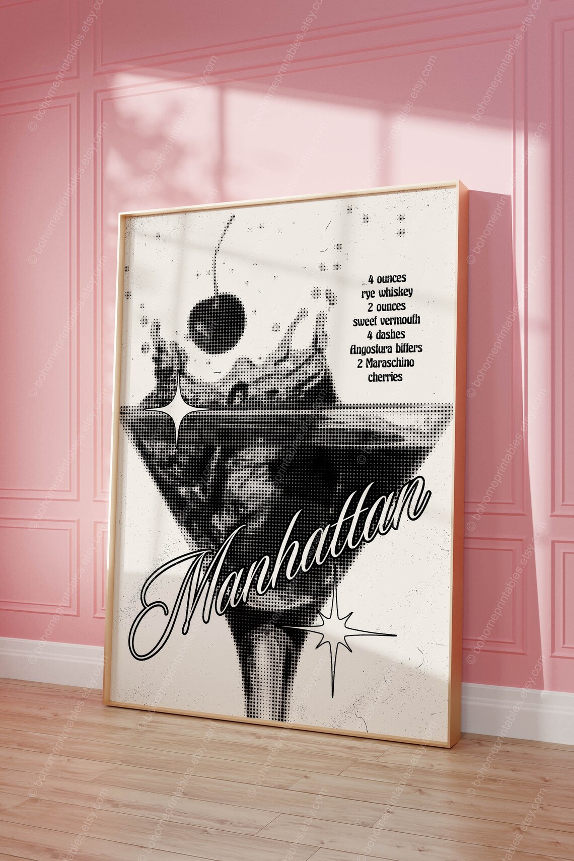 Manhattan Retro Cocktail Art Print, Funky Bar Decor