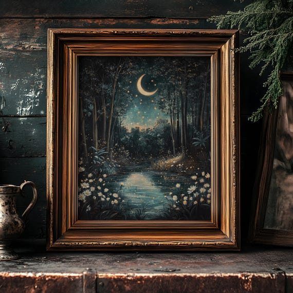 Whimsical Wall Art Landscape Painting Dark Cottagecore Decor Forest Painting Dark Aesthetic Wall Art Moody Art Print Whimsigoth Room Decor