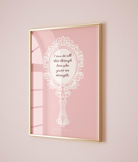 Philippians 4 13 Strength Scripture Pink Hand Mirror Christian Poster