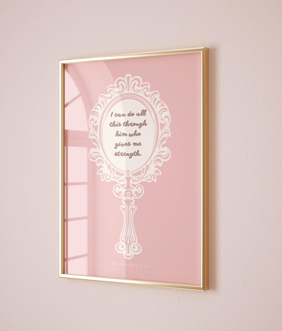 Philippians 4 13 Strength Scripture Pink Hand Mirror Christian Poster