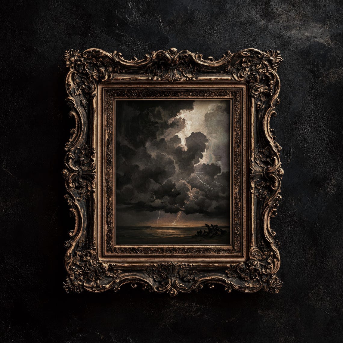 Dark Stormy Sea Lightning Moody Ocean Dramatic Sky Art Poster - Image 2