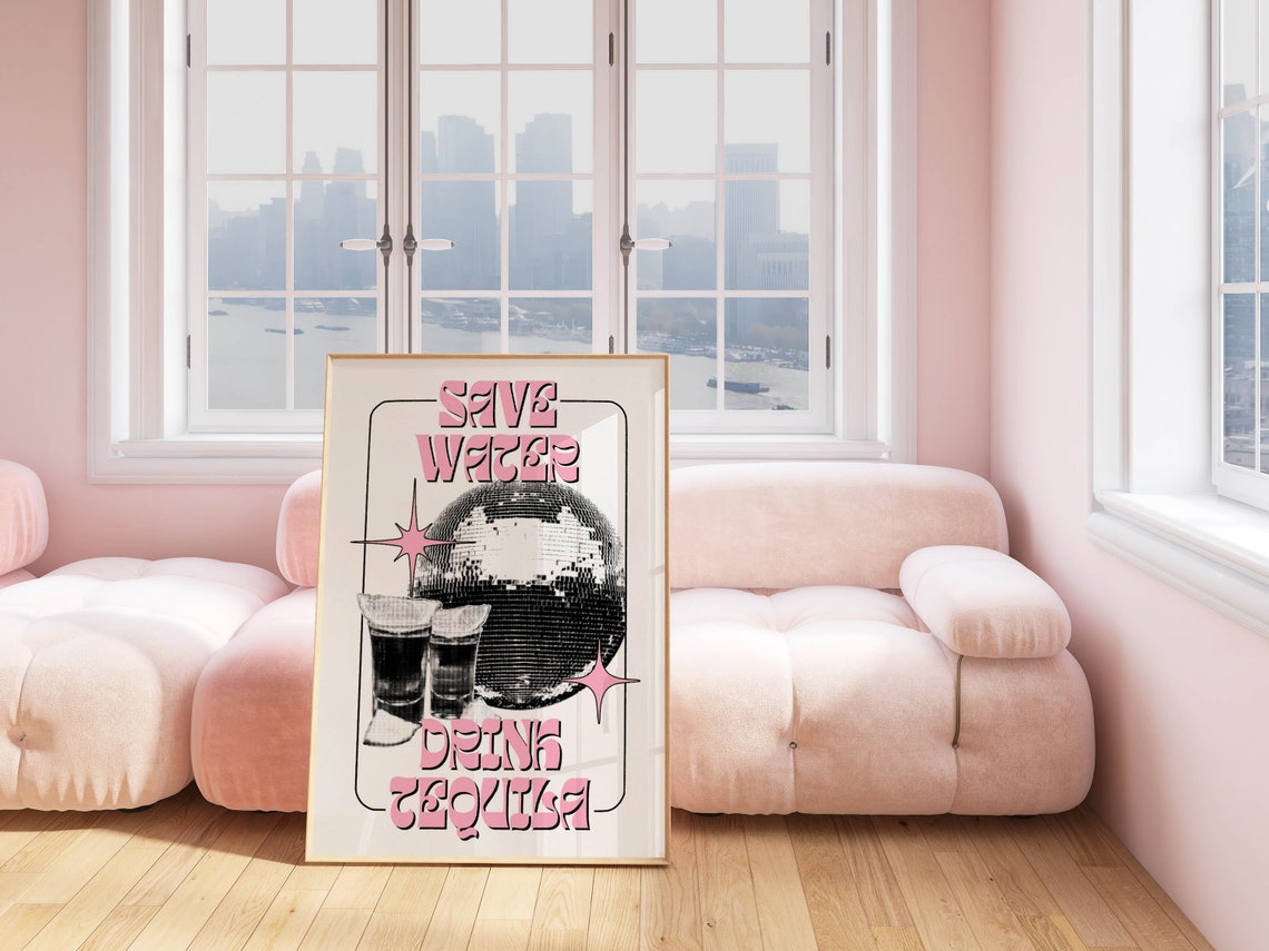 Save Water Drink Tequila Retro Disco Ball Funny Bar Cart Poster - Image 2