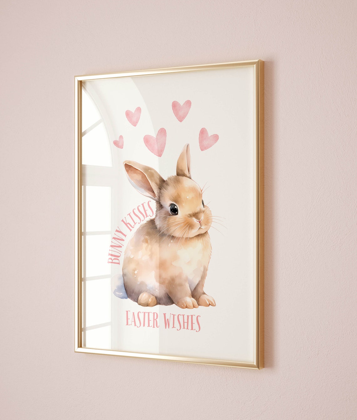 Bunny Kisses Easter Wishes Watercolor Baby Rabbit Art Poster