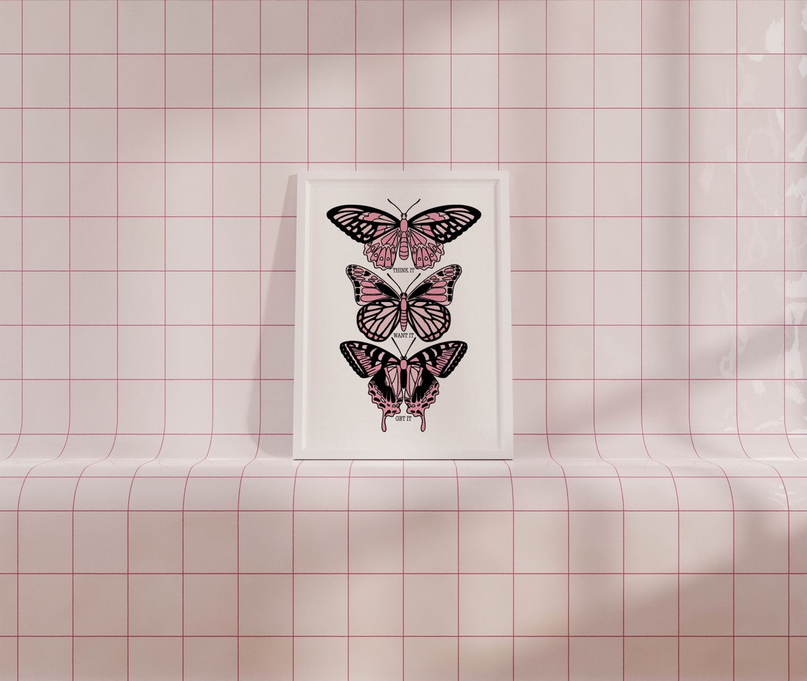 Think It Want It Get It Pink Butterfly Motivational Art Poster - Image 2