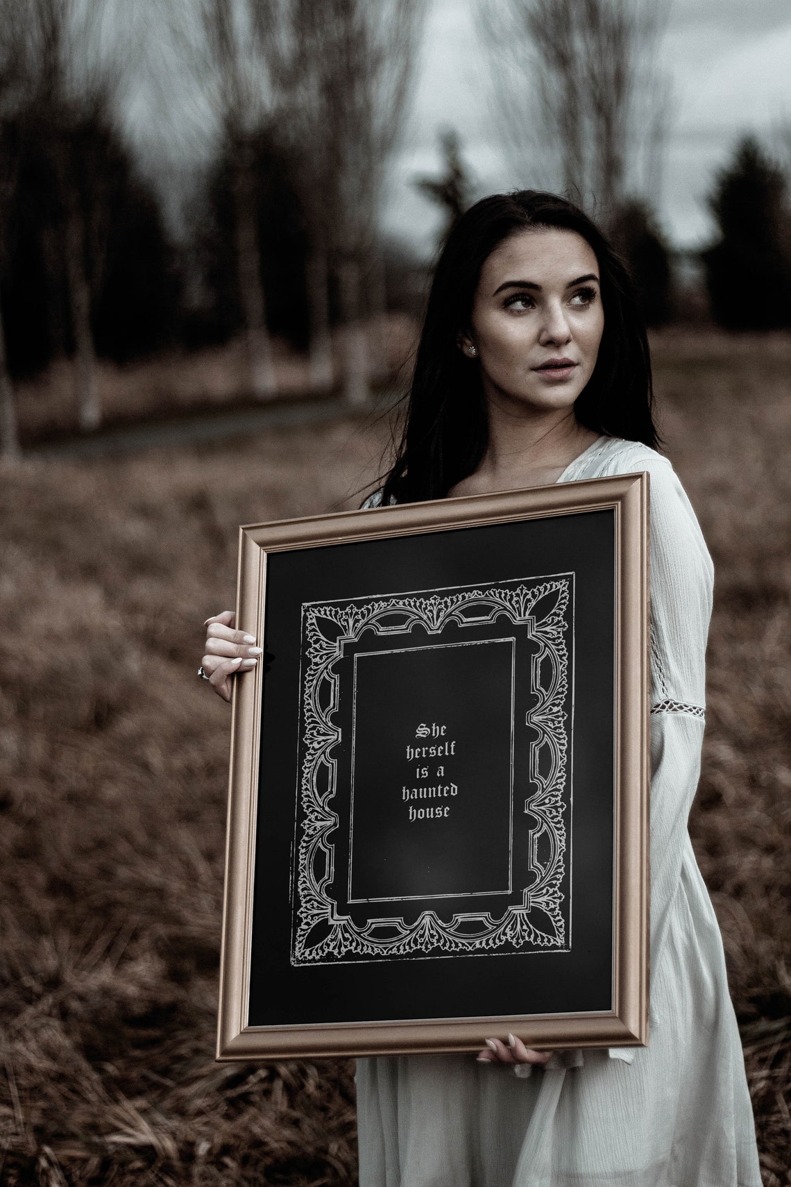 She Herself Is A Haunted House Gothic Frame Dark Quote Art Poster - Image 2