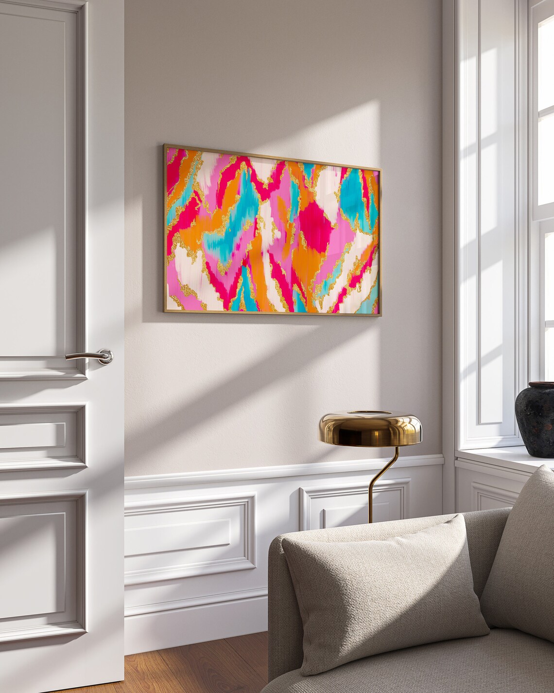 Pink Blue Abstract Painting, Preppy Room Decor Art Print - Image 2