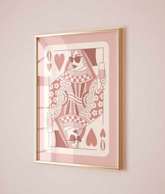 Queen Of Hearts Retro Poster, Bar Cart Decor