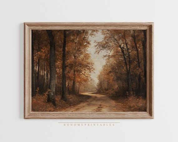 Forest Painting Fall Wall Art Autumn Decor Autumn Painting Vintage Aesthetic Wall Art Vintage Decor Landscape Art Moody Fall Wall Decor