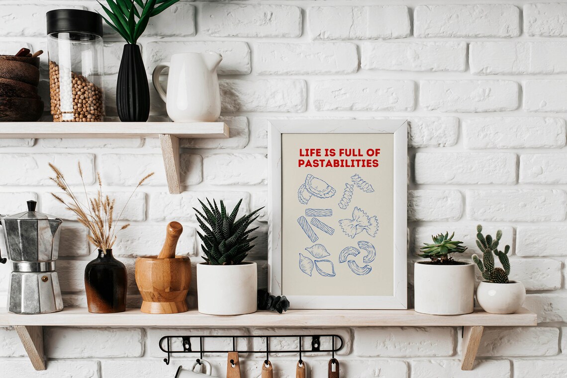 Life Is Full Of Pastabilities Funny Blue Pasta Kitchen Art Poster - Image 2