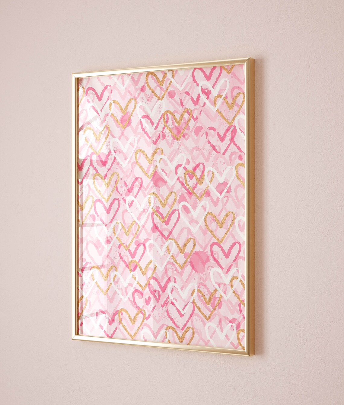 Pink Hearts Preppy Art Print, Dorm Room Decor