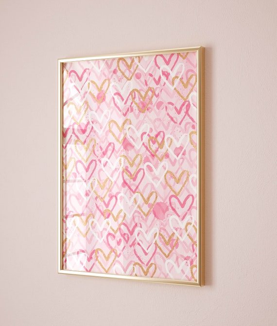 Pink Hearts Preppy Art Print, Dorm Room Decor