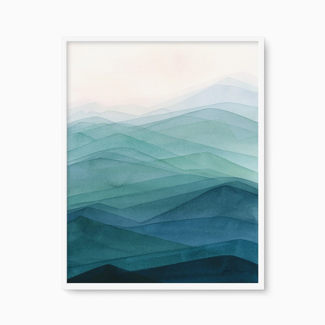 Blue Watercolor Abstract Mountain Fog Wall Art Print