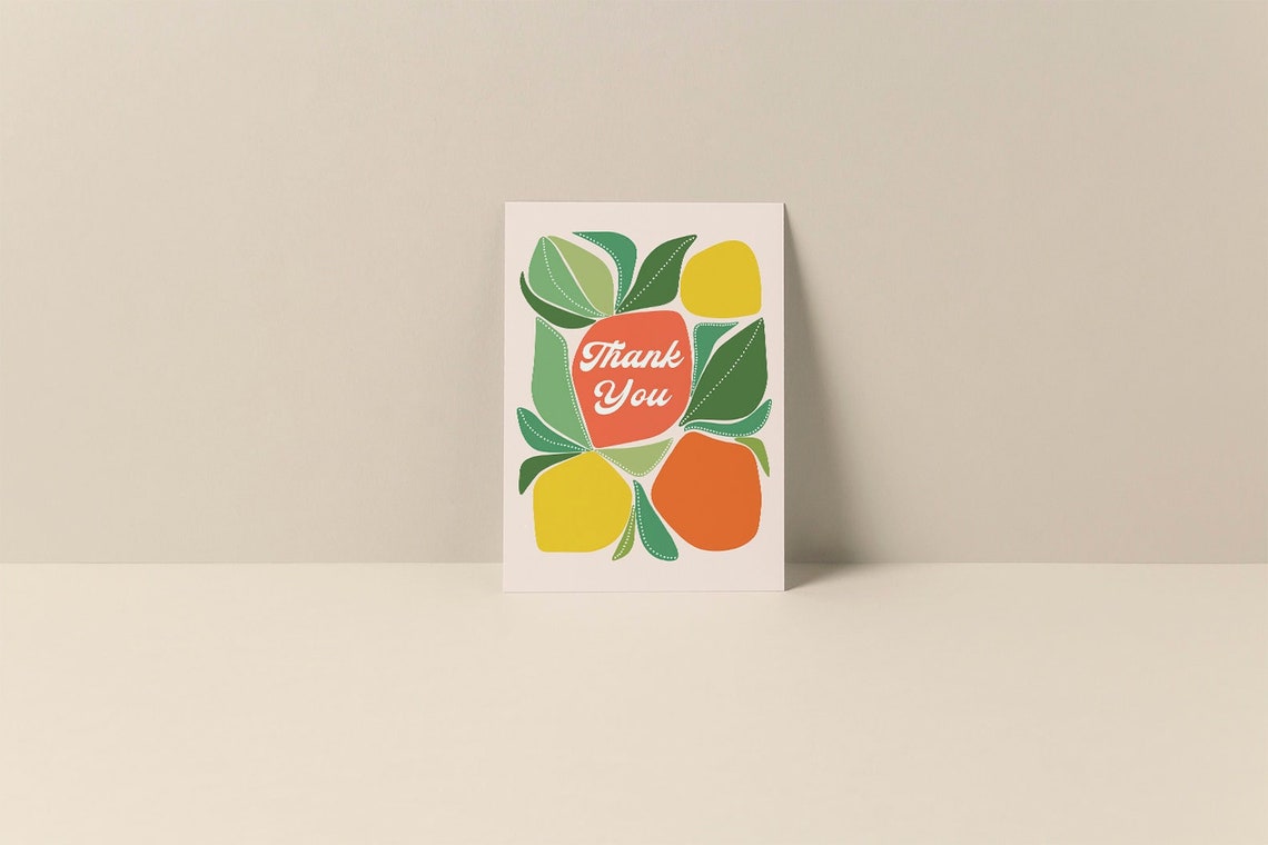 Thank You Note Card, Citrus Typography Quote