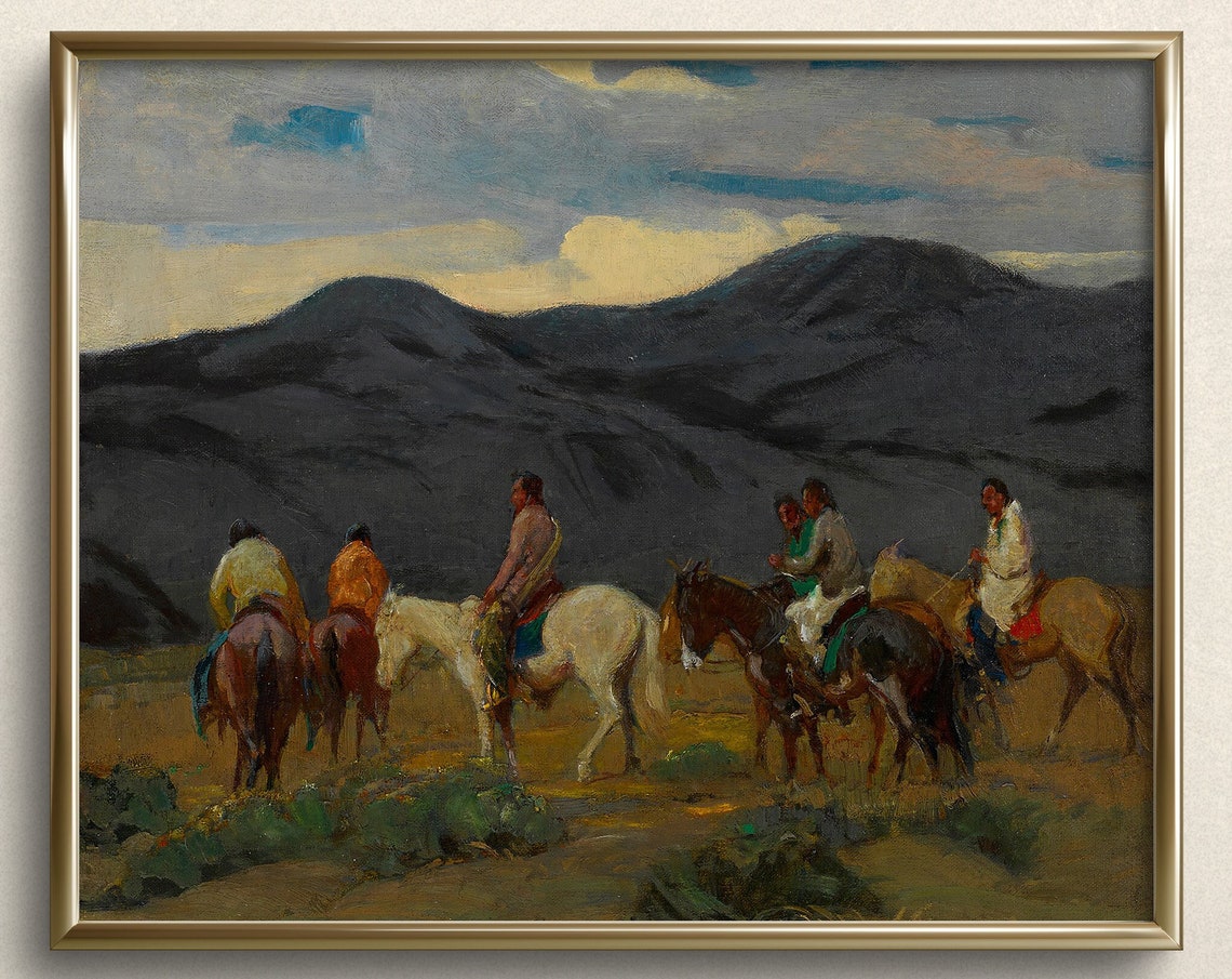 Group Of Taos Indians Fine Art Print Western Art Print Desert Wall Art Vintage Desert Painting Desert Landscape Painting A105