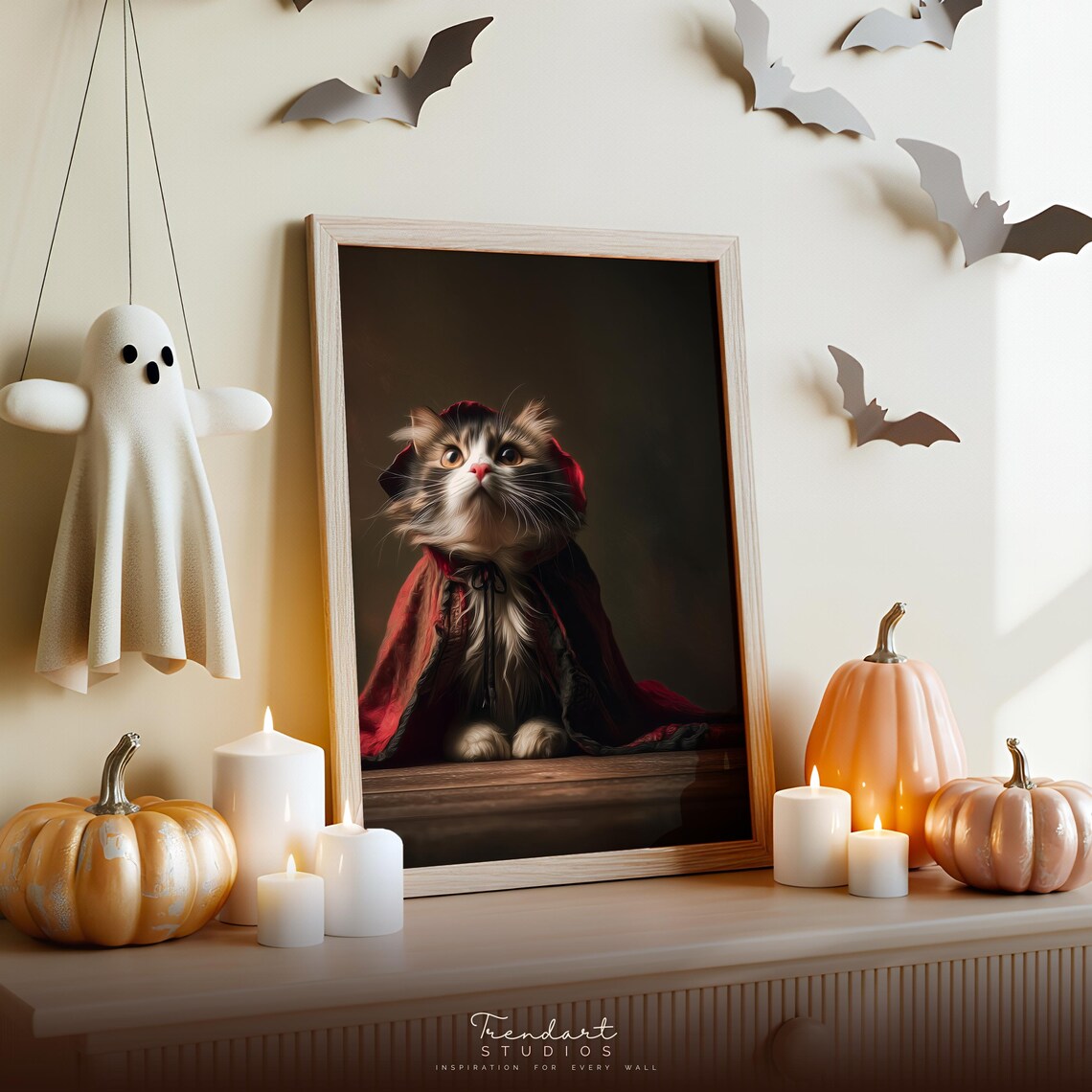 Spooky Wall Art Vampire Cat Print Dark Academia Moody Gothic Pet Portrait Da00034