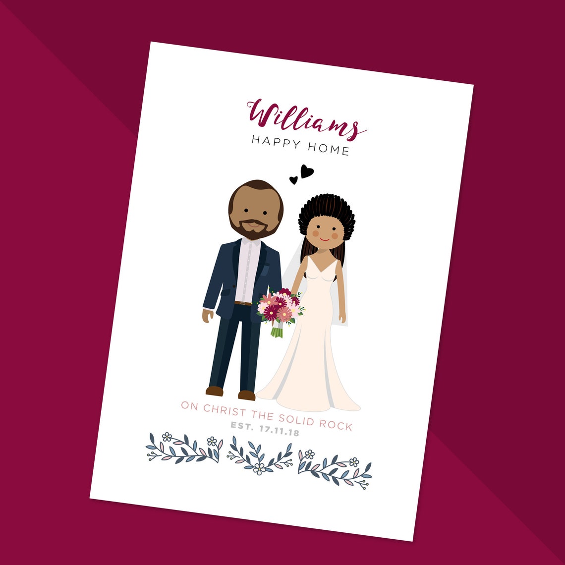 Personalized Famille Pinguilly Wedding Beetle Car Illustration Poster - Image 2
