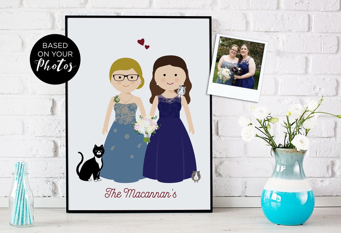 Personalized Famille Teyssier Tandem Bike Family Illustration Poster - Image 5