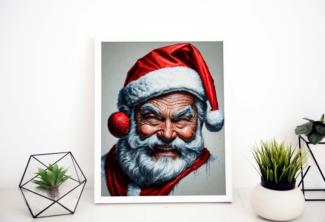 Joyful Laughing Santa Claus Portrait Red Hat Christmas Art Poster - Image 2
