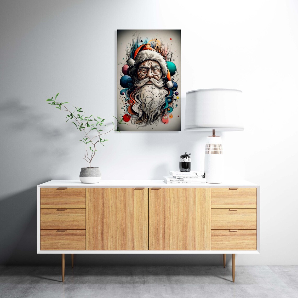 Santa Claus Portrait Colorful Abstract Ornament Splash Art Poster