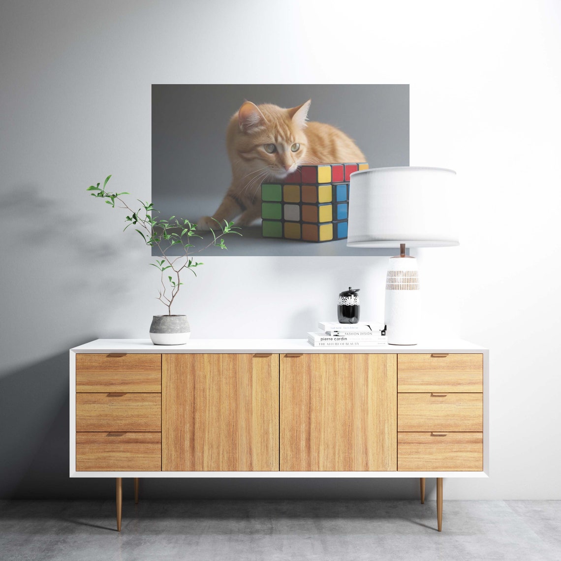 Orange Tabby Cat Watching Big Puzzle Cube Funny Animal Poster - Image 2