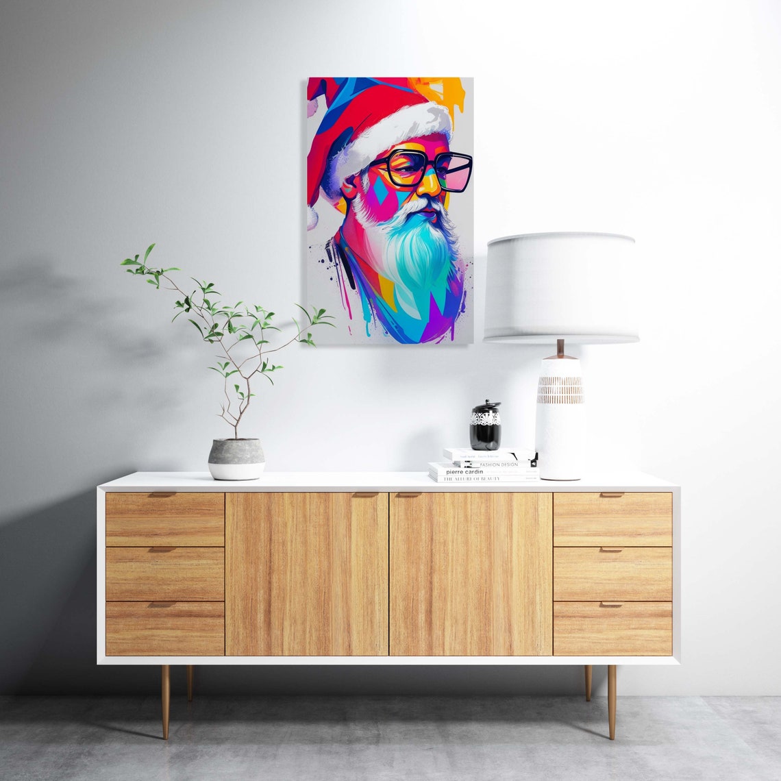 Nerdy Noel Santa With Glasses Bright Neon Pop Portrait Poster - Image 2