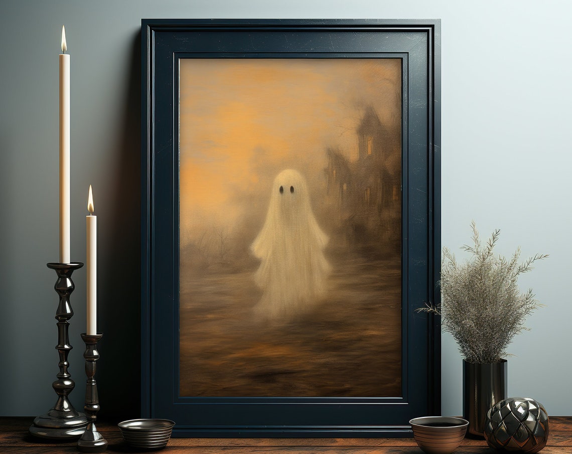 Ghost in Golden Mist by Haunted House Moody Halloween Poster