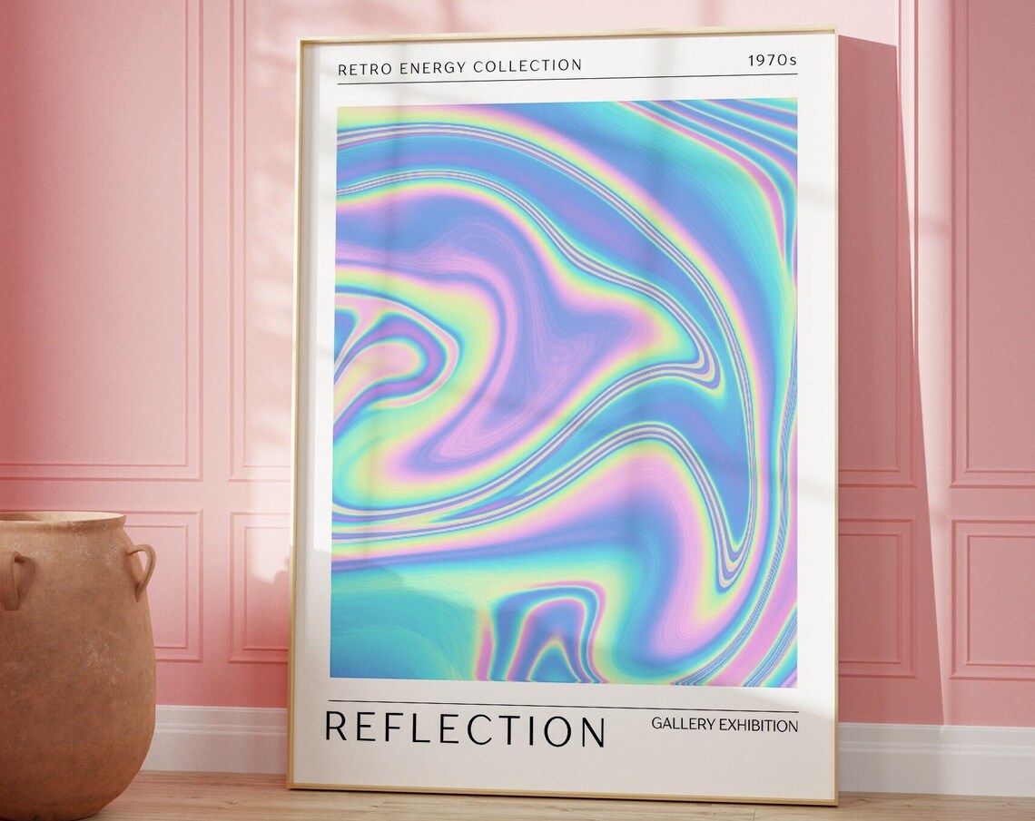 Reflection Iridescent Holographic Swirl Retro Energy 1970s Art Poster