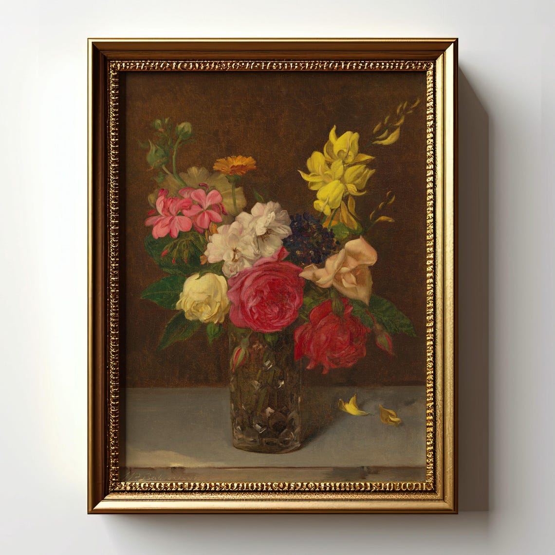 Vintage Rose Bouquet Still Life Antique Floral Painting Poster