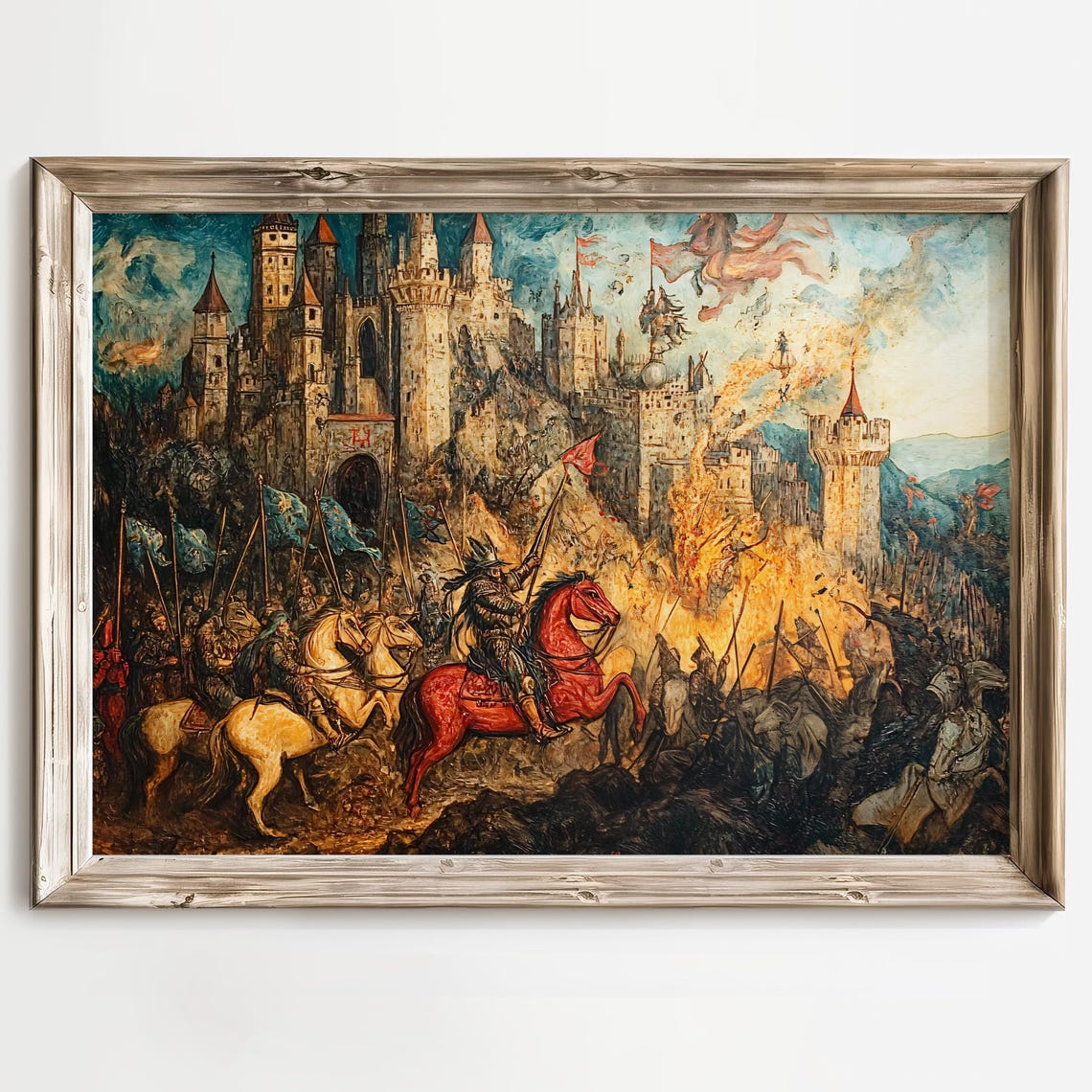 Epic Castle Siege Art Print Medieval Battle Wall Art Fantasy War Scene Painting Knightly Warfare Decor Historical Fortress Artwork - Image 2