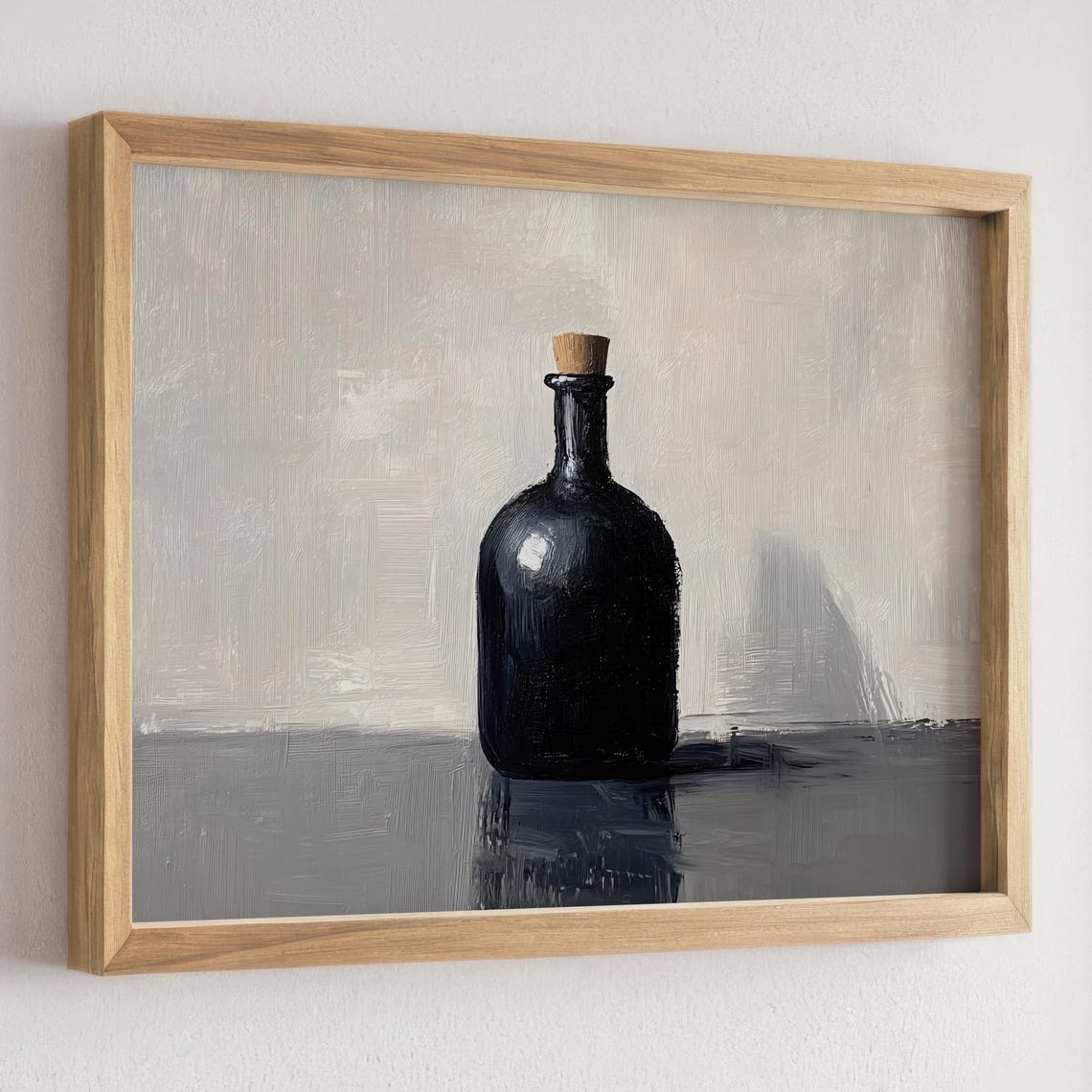Minimalist Black Bottle Still Life in Modern Neutral Tones Poster - Image 2