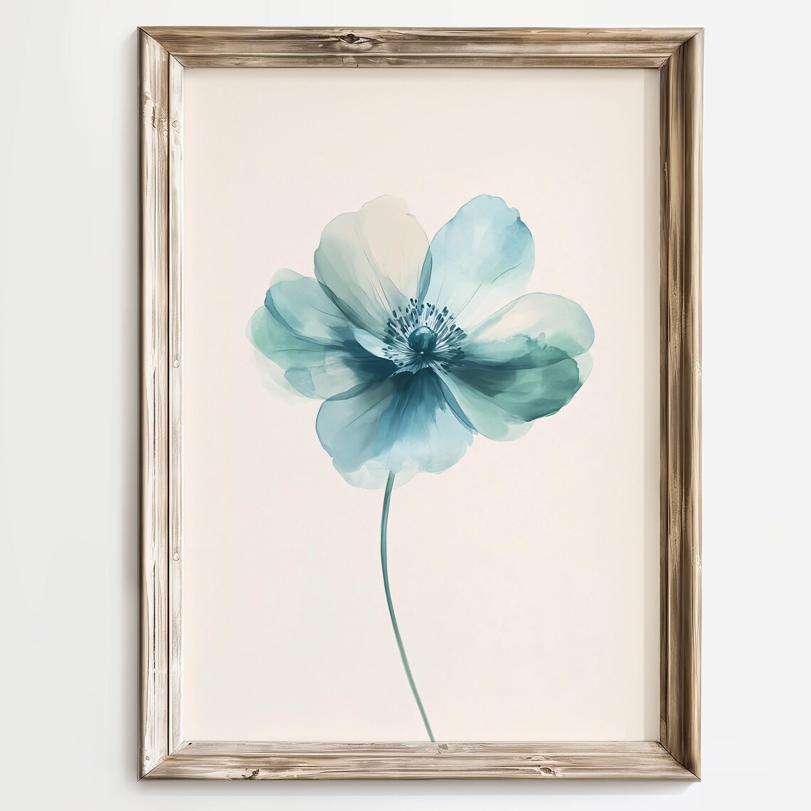 Minimalist Blue Floral Watercolor Art Print, Modern Botanical
