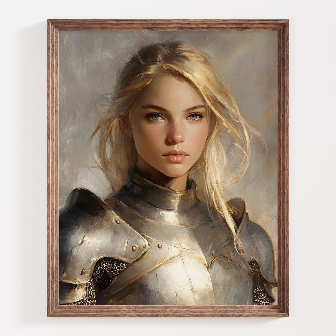 Blonde Female Knight In Silver Armor Heroic Warrior Portrait Poster - Image 4