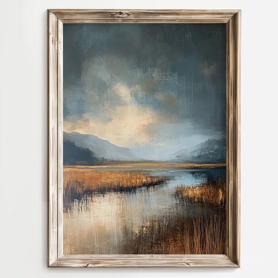 Serene Landscape Painting Moody Marshland Art Moody Nature Wall Decor Atmospheric Art Print Tranquil Landscape Rustic Home Decor