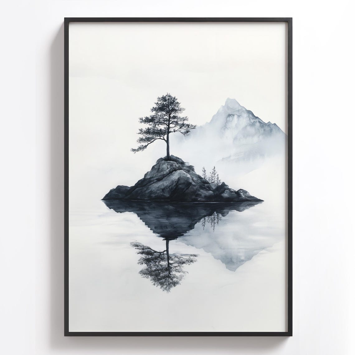 Minimalist Mountain Art Tranquil Lake Scene Mountain Reflection Art Lake And Mountain Art Zen Artwork Mountain Silhouette Art Gift For