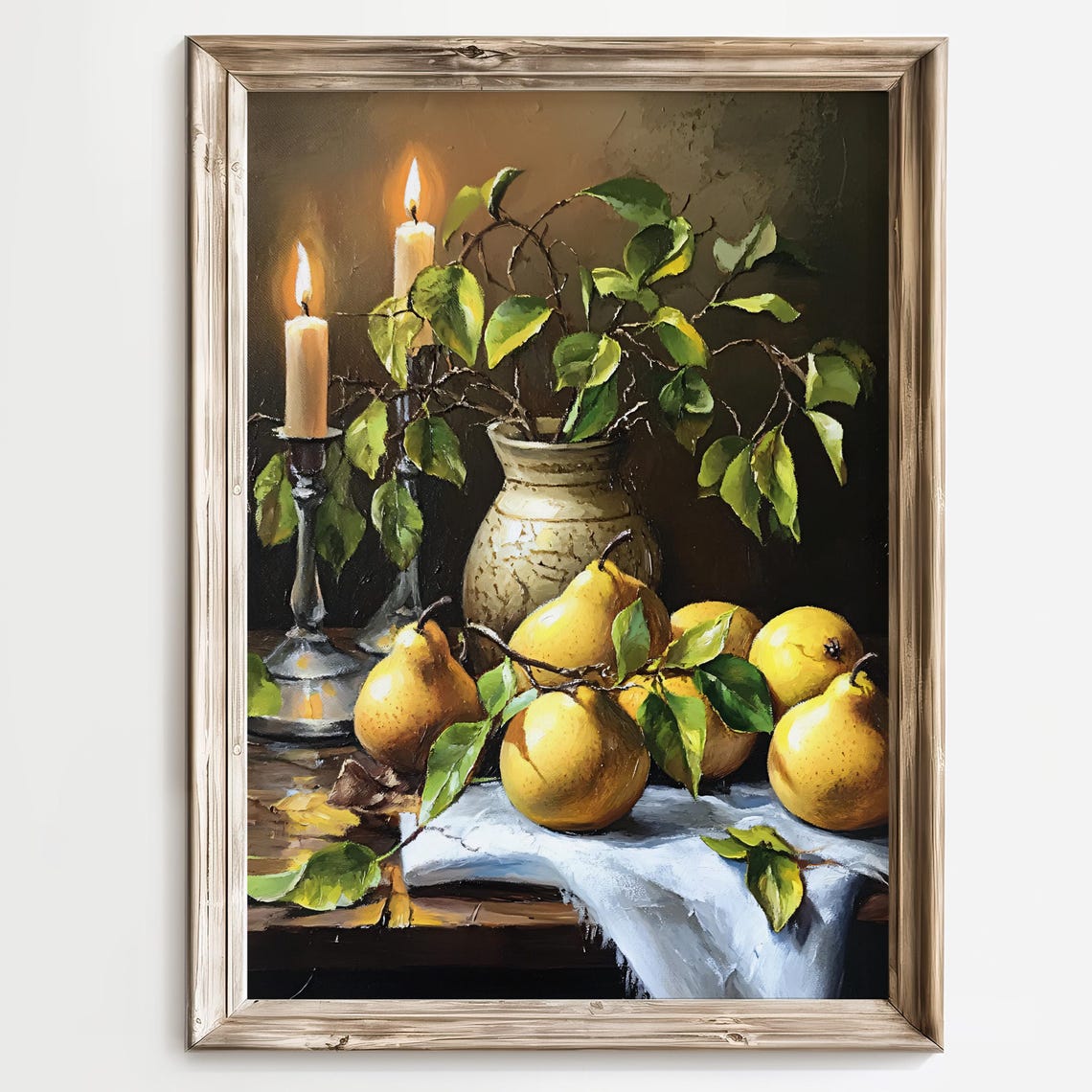 Golden Pears and Candlelight Cozy Harvest Still Life Art Poster