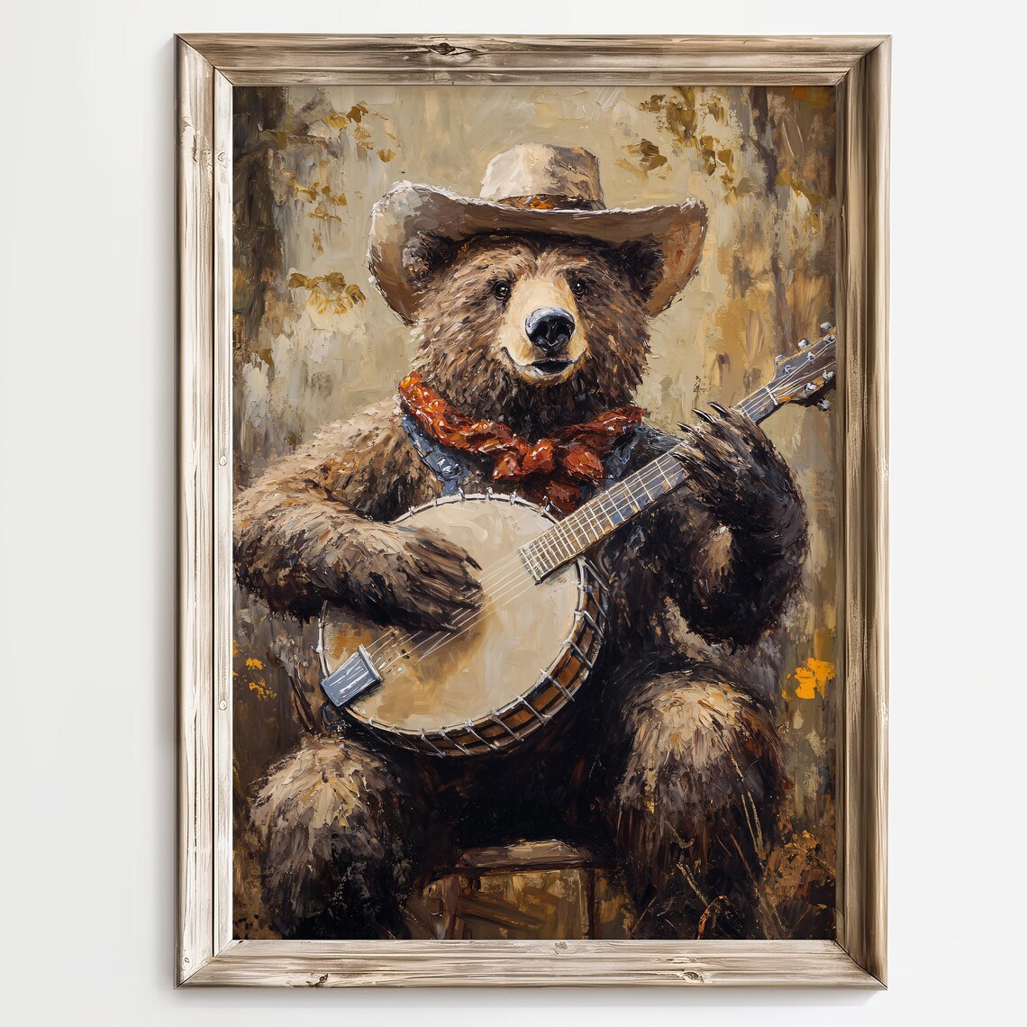 Cowboy Bear Playing Banjo, Rustic Western Art Print - Image 4